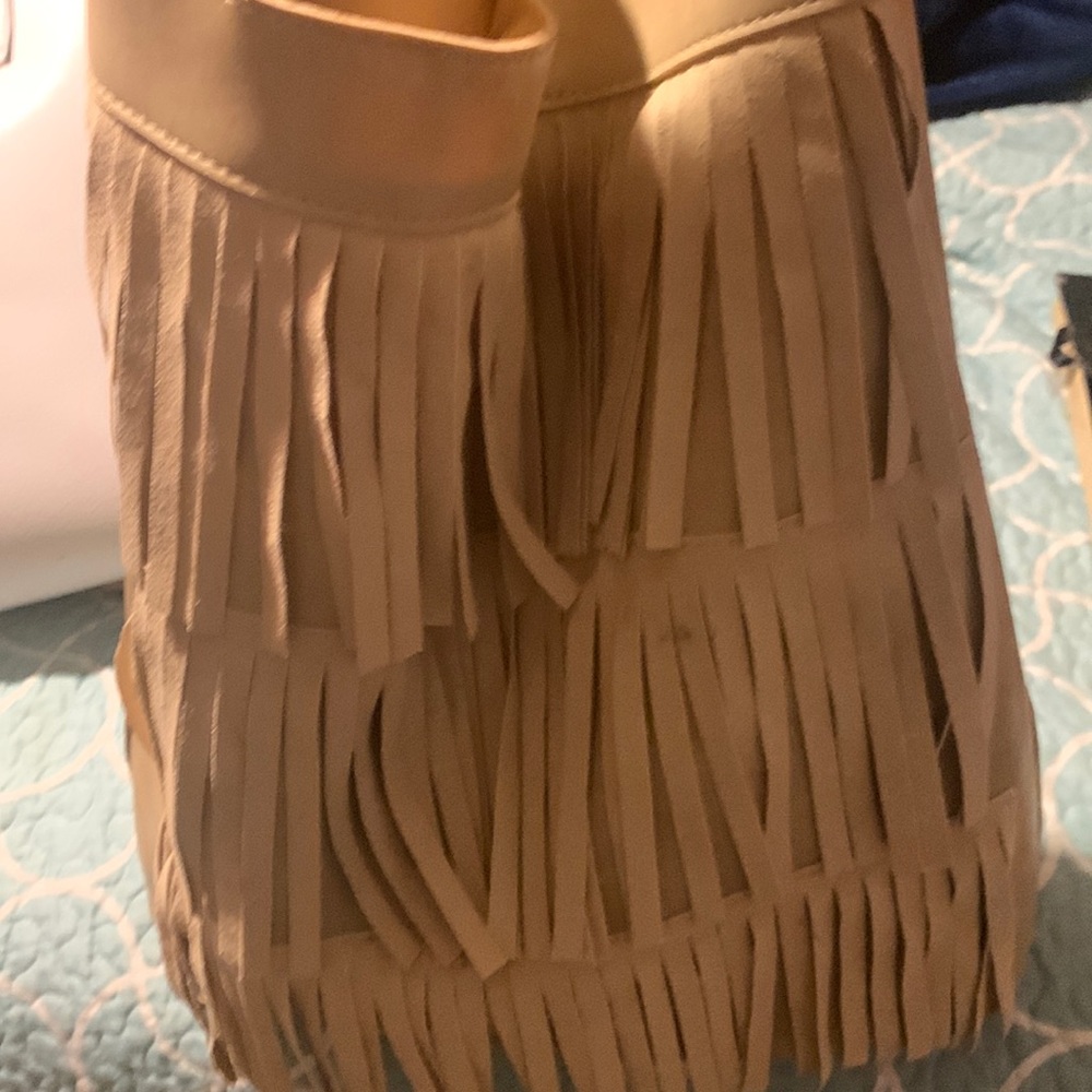 Fringe polyester tan purse
